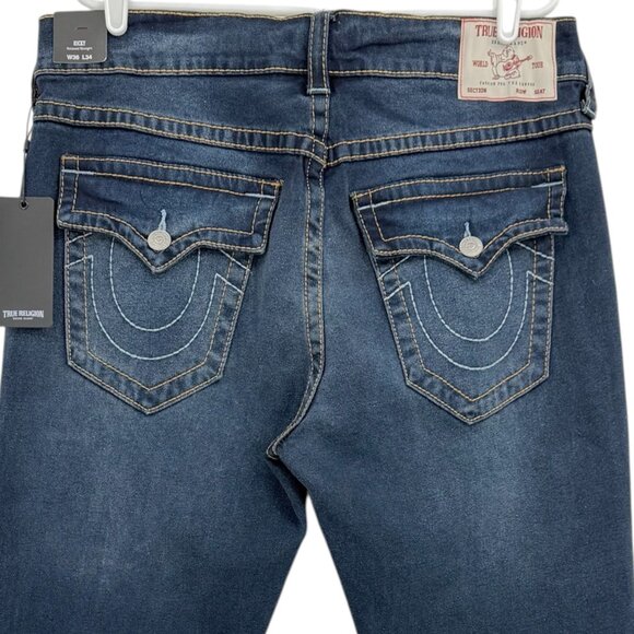 True Religion Men Ricky Stretch Relaxed Straight Big T Dark Blue Jeans 36x34 NWT - Picture 4 of 13